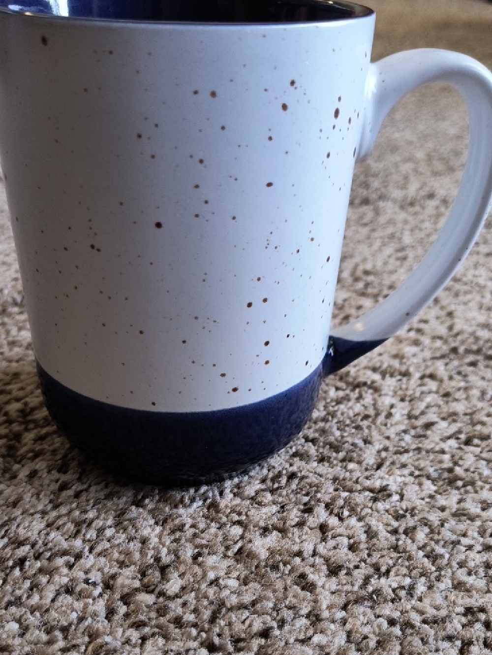 Speckled Ceramic Coffee Mug in White and Navy